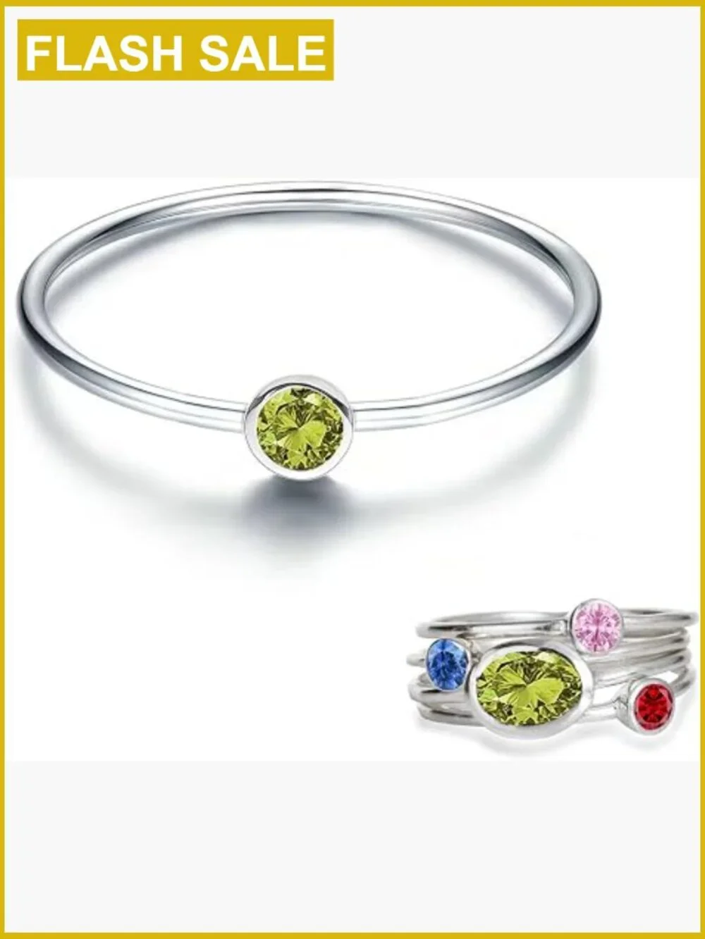 925 Sterling Silver Mother Daughter Birthstone Ring Set Stackable Family Jewelry
